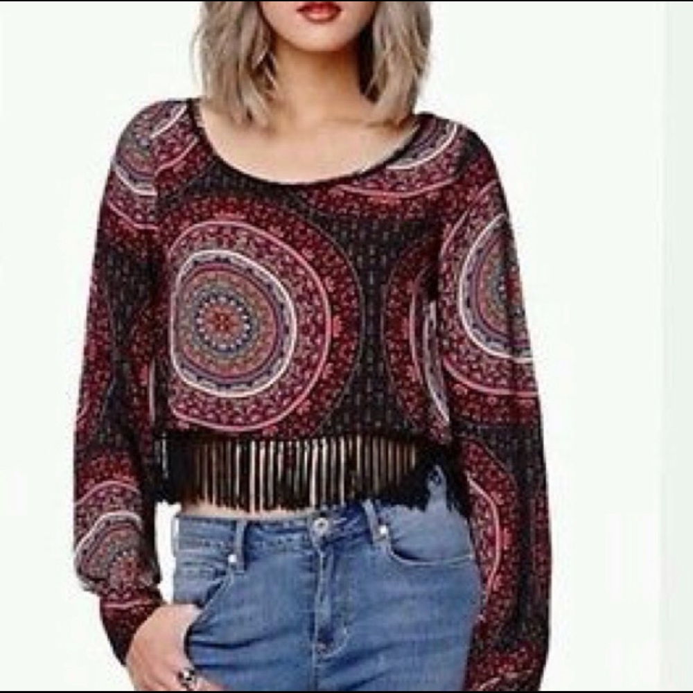 Gypsy Warrior ‘Mandala’ crop top with fringe trim at waist
